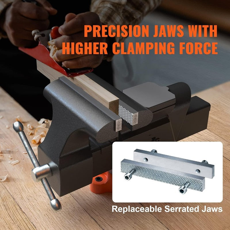 Bench Vise, 6 Inch Jaw Width 5.9 Inch Jaw Opening, 360 Degree Swivel Locking Bas9