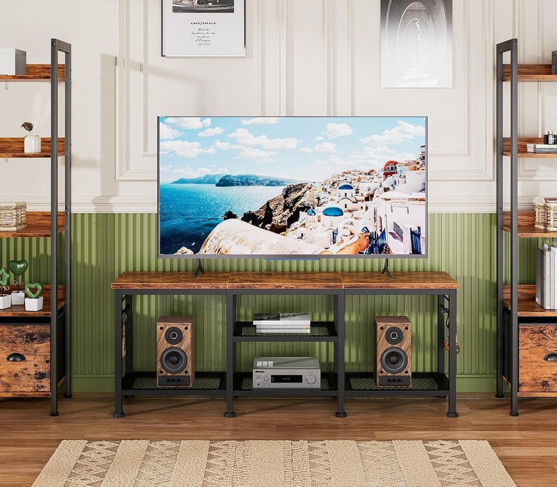 TV Stand for up to 55" TVs, Entertainment Center with Open Storage, Rustic Brown7