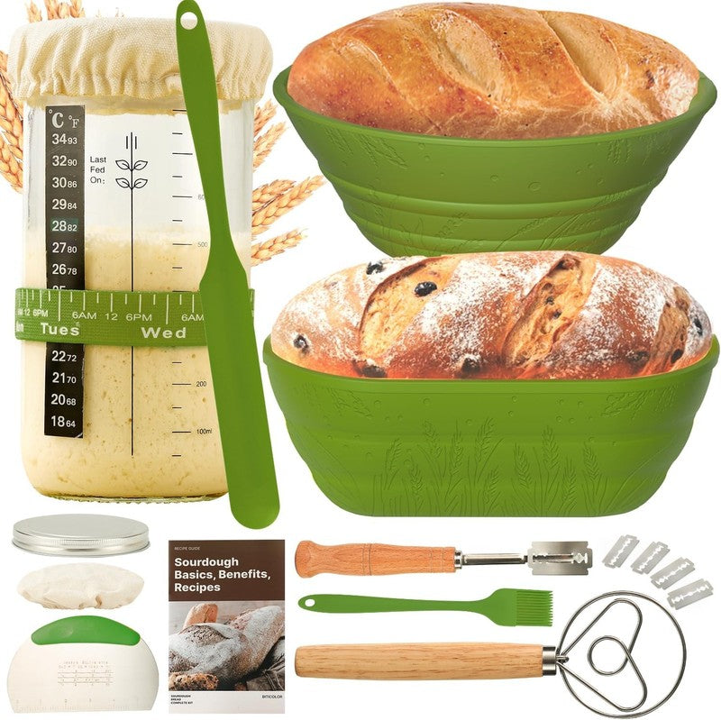 Sourdough Starter Kit 34oz with 2 Bread Proofing Baskets   Green6