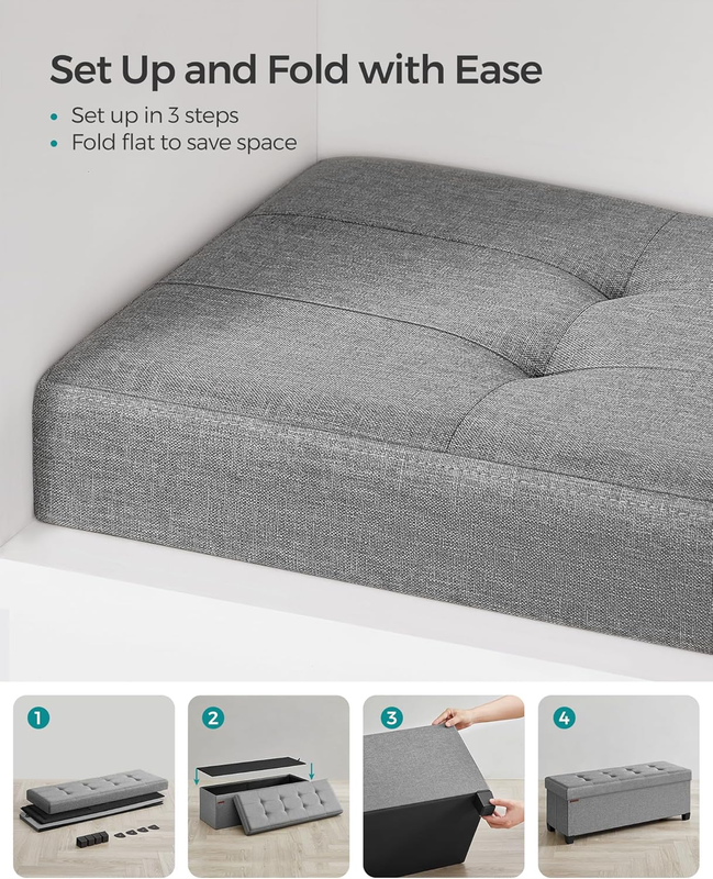 Storage Ottoman Bench, Foldable Foot Rest with Legs, 15 X 43 X 15.7 Inches, End 6