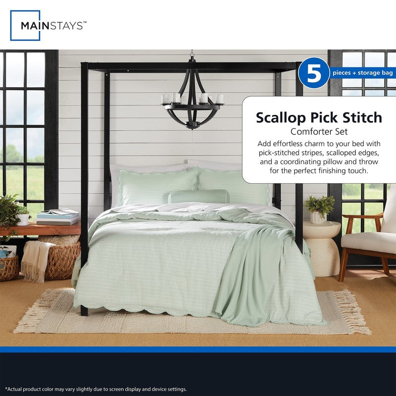 4Pc Scallop Pick Stitch Comforter Set Twin Twin XL Sage5