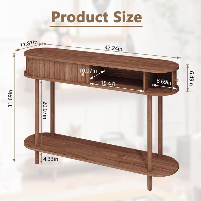 47.2in Farmhouse Console Table Entryway w/ 2 Tambour Doors Brown6