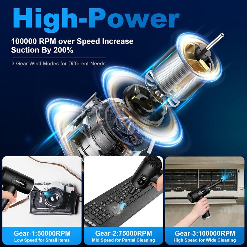 Compressed Air Duster-3 Gear Adjustable 100000RPM Electric Air Duster with LED L1