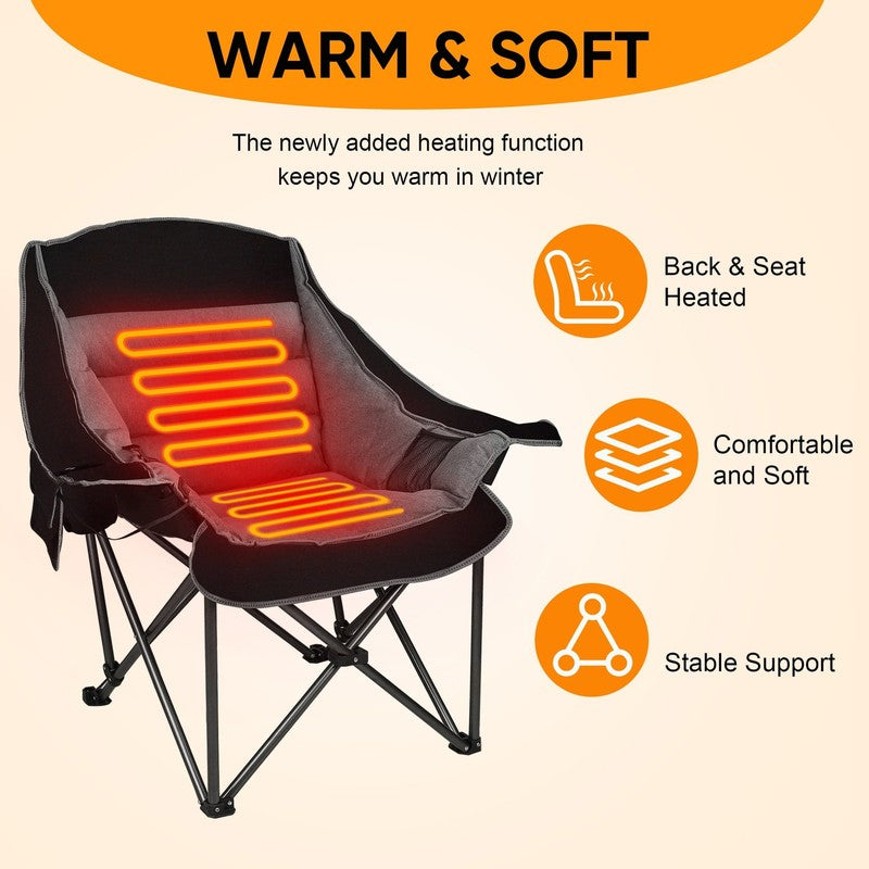 XL Oversized Heated Camping Chairs, W/3 Control Levels for Outdoor Hiking, Picni2
