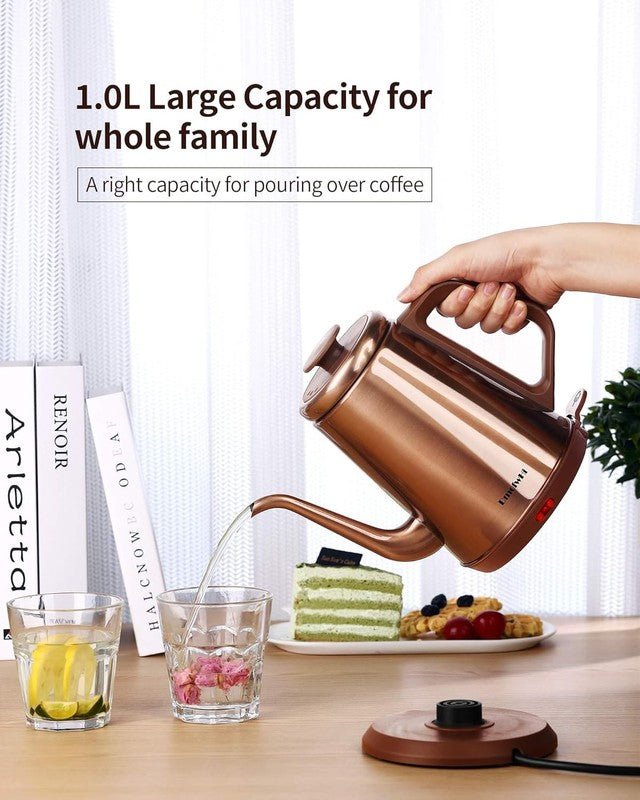 Gooseneck Electric Kettle 1L 1000W Stainless Pour Over Coffee Copper6