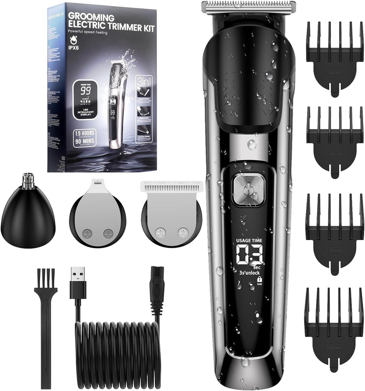 5-in-1 Beard Trimmer Kit for Men - Cordless, Waterproof, LED Display7