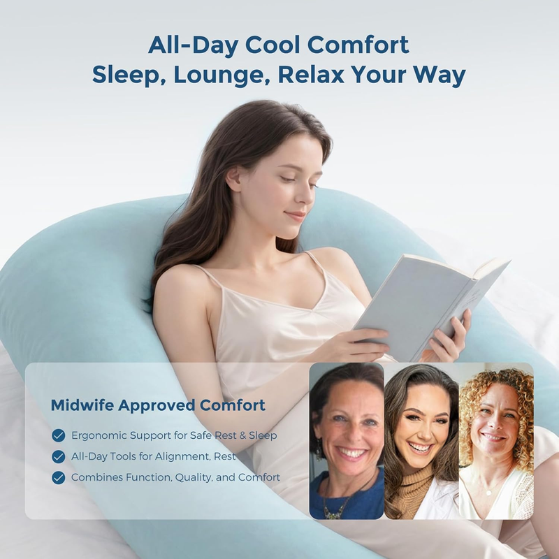 57in U Shaped Pregnancy Pillow Cooling Cover Full Body Mist Blue5