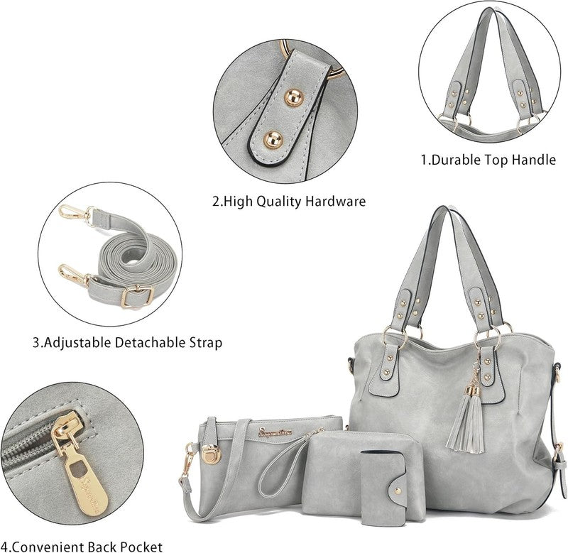 Women Fashion Handbag Set 4PCS Shoulder Bag Satchel Hobo Tote Purse3