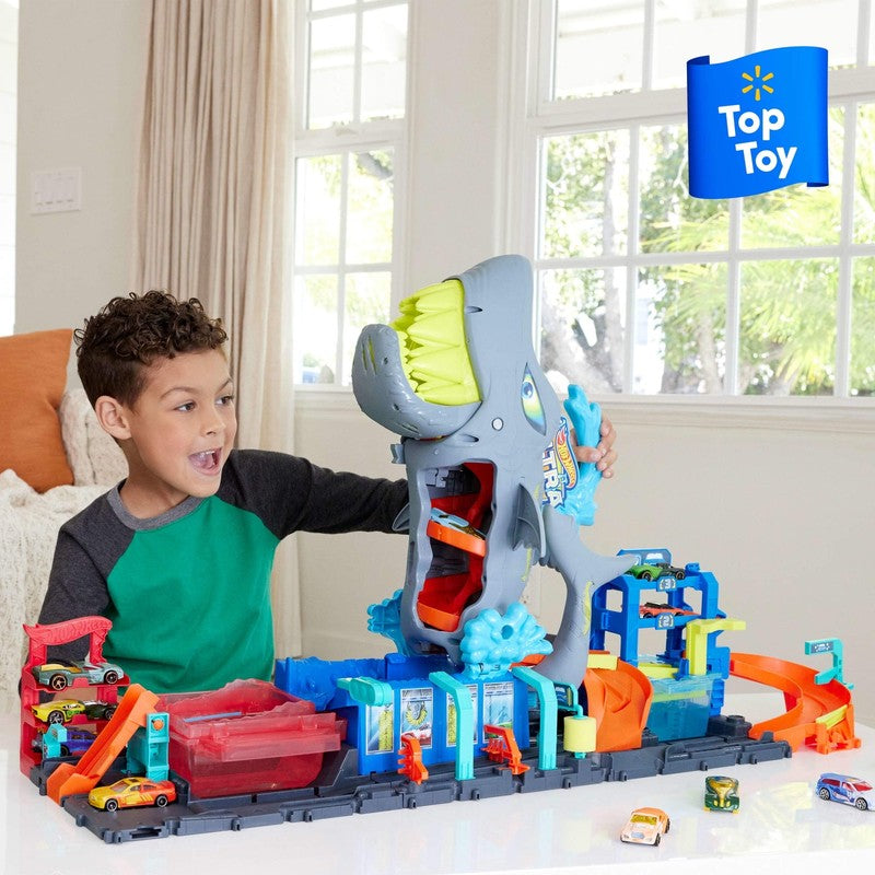 City Ultra Shark Car Wash with Color Reveal Toy Car in 1:64 Scale, Ages 3-8, 8.31