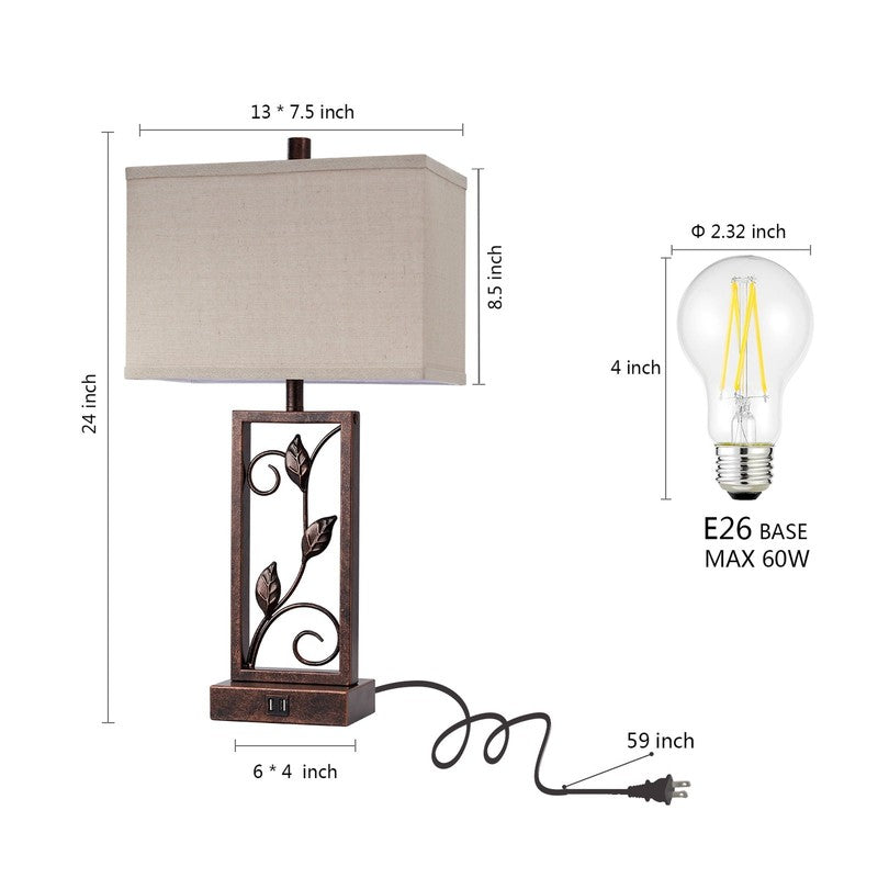 24" Farmhouse Touch Control Table Lamps Set of 2, Rustic Leaf Lamp for Bedroom L4