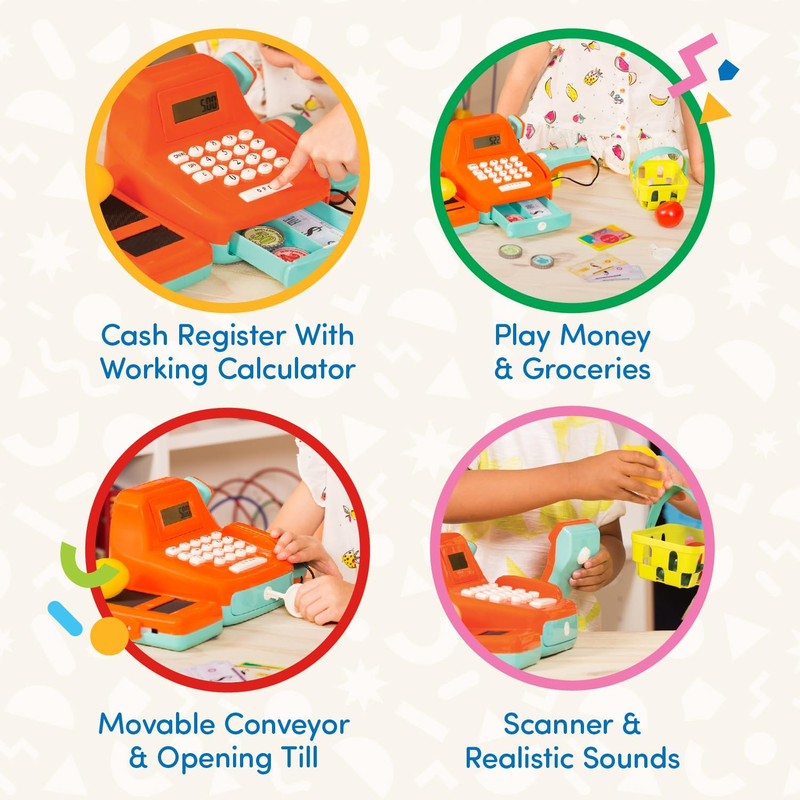   Interactive Kids Cash Register with Scanner & Sounds   26 Piece Pretend Play S3