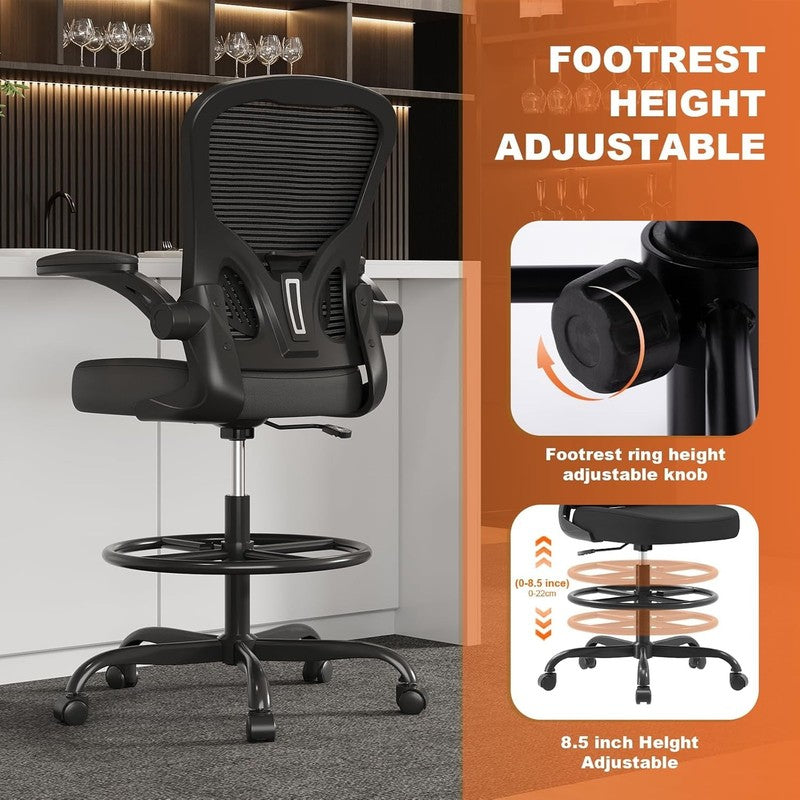 Ergonomic Drafting Chair, Tall Office Chair with Flip Up Armrests, Breathable Me5
