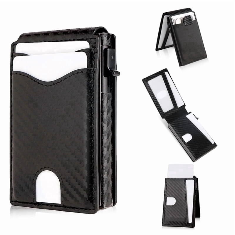Men's Slim Pop Up Wallet RFID Blocking Bifold Metal Card Holder ID Window 9 1310