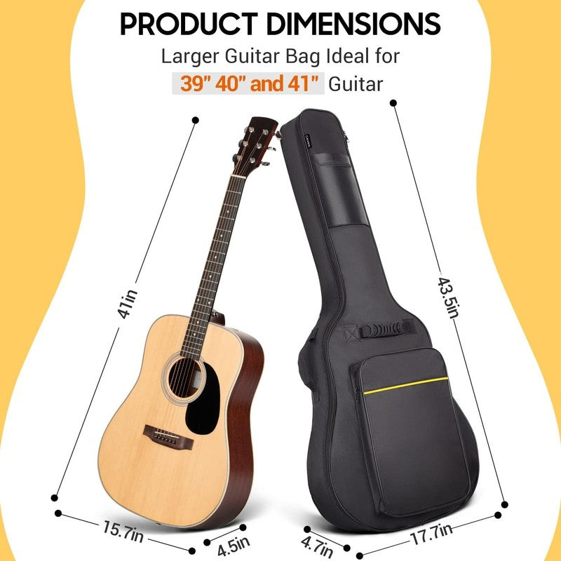 41" Acoustic Guitar Bag 0.35" Padding Water Resistant Dual Strap Black CY01526