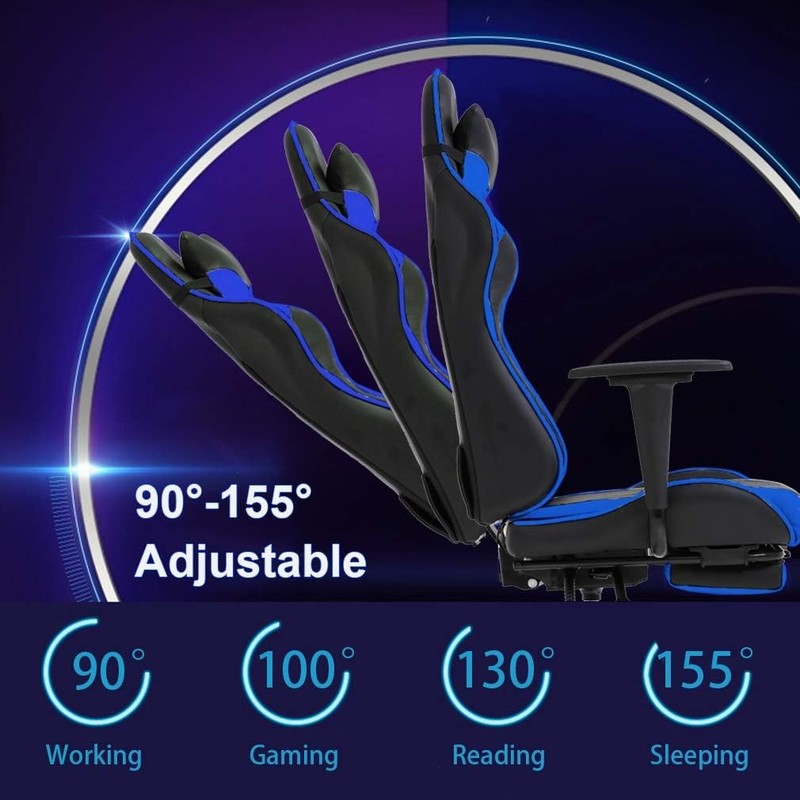 Ergonomic Gaming Office Chair with Footrest, Lumbar Support & Headrest - Blue4