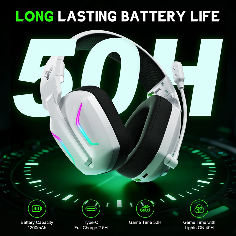 Wireless Gaming Headset 2.4GHz Bluetooth PS5 PS4 PC Switch Noise Mic White5