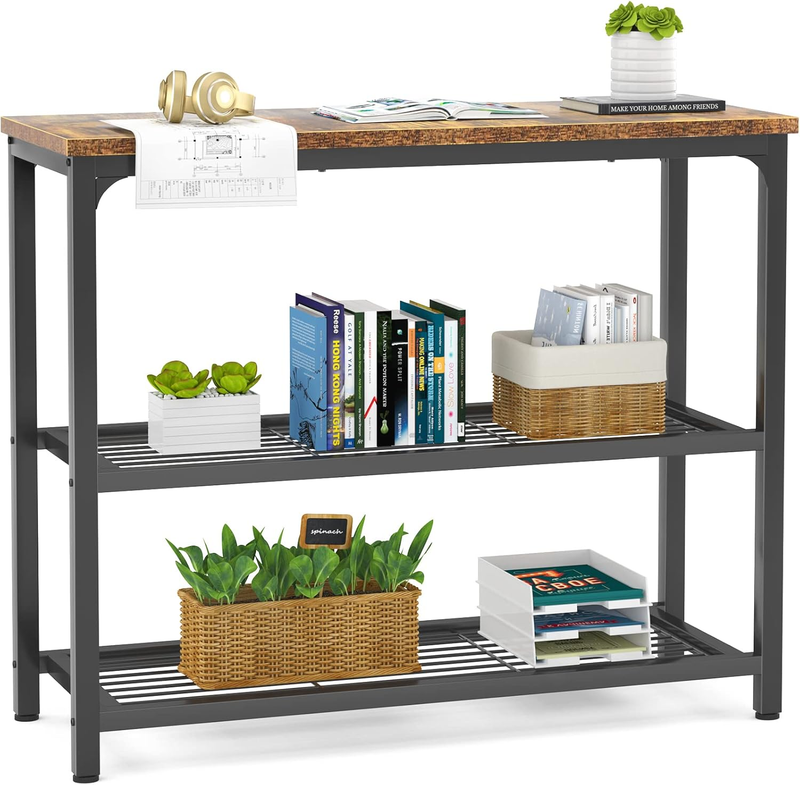 32" Ecoprsio Industrial Console Table Sofa Table Double Mesh Shelves Rustic11