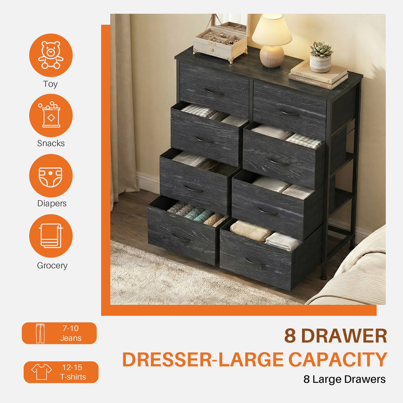 8-Drawer Fabric Dresser Storage Chest for Bedroom, Closet, Entryway, Storage Fur1
