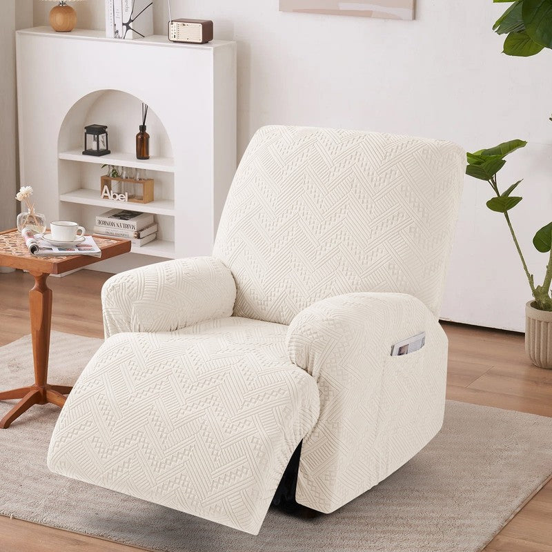 Beige Recliner Chair Slipcover with Pockets, Non-Slip & Washable Cover3