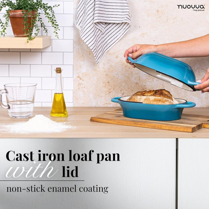 Cast Iron Dutch Oven Bread Loaf Pot 24x16cm Nonstick Light Blue4