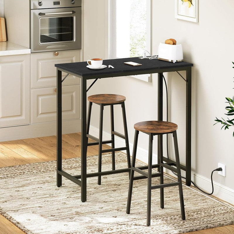 Bar Table with Charging Station High Top Counter Pub Table Black4