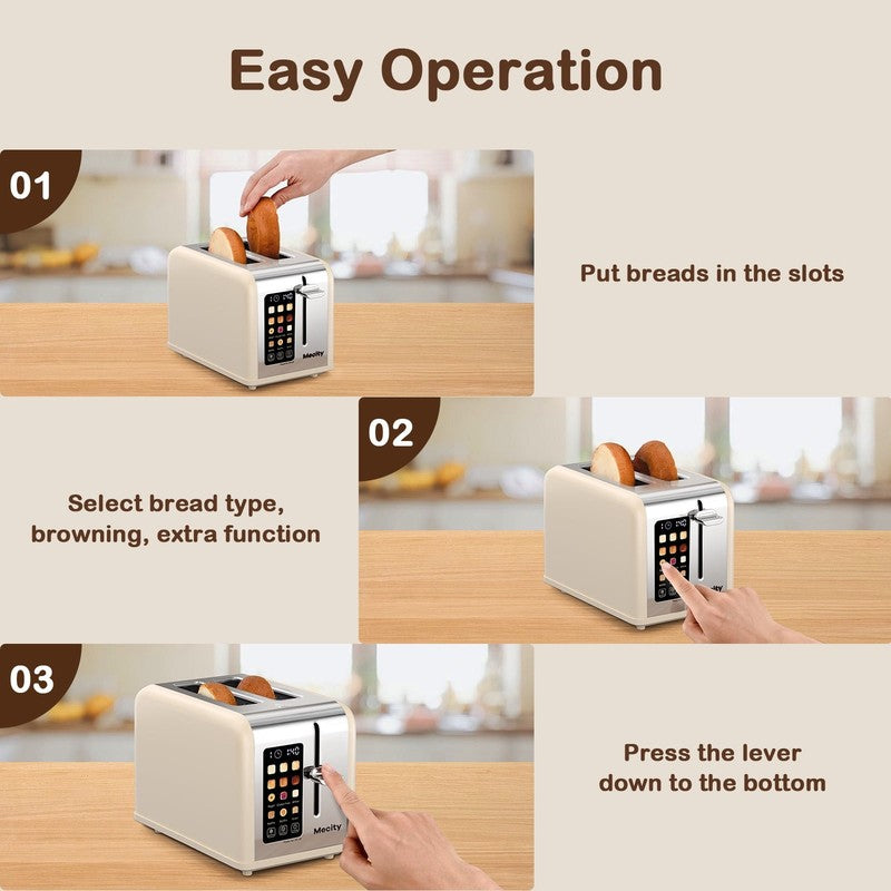 2 Slice Touchscreen Toaster, Stainless Steel, 6 Shade Settings, Wide Slots, Rehe5