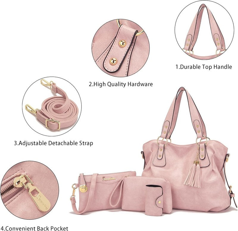 4Pc Women’s Handbag Set Shoulder Top Handle Satchel Hobo Tote Purse3