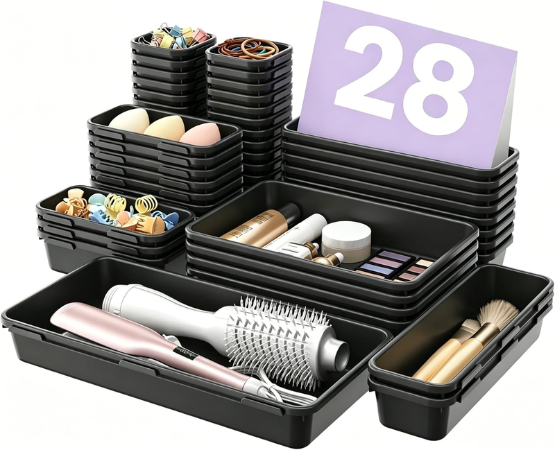 Drawer Organizer Makeup Storage 5 Size Holds 177 Items Black7