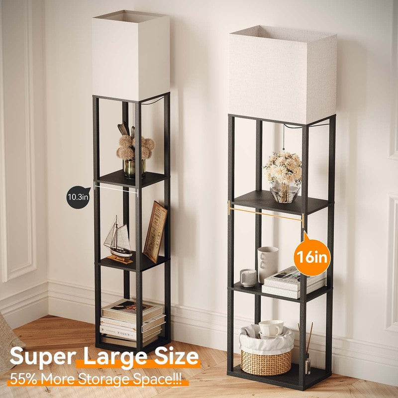 Large 4-Tier Wood Floor Lamp with Shelves, 3-Color LED, Modern Living Room2