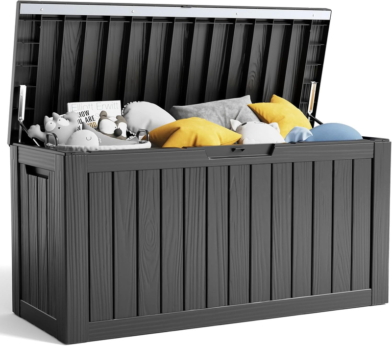 80 Gallon Lockable Resin Deck Box   Waterproof Storage for Tools & Furniture7