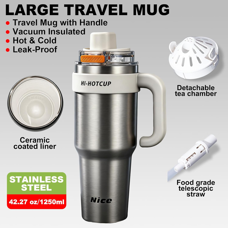 40oz Stainless Steel Tumbler w/ Handle Straw Lid Insulated Pale Sage2