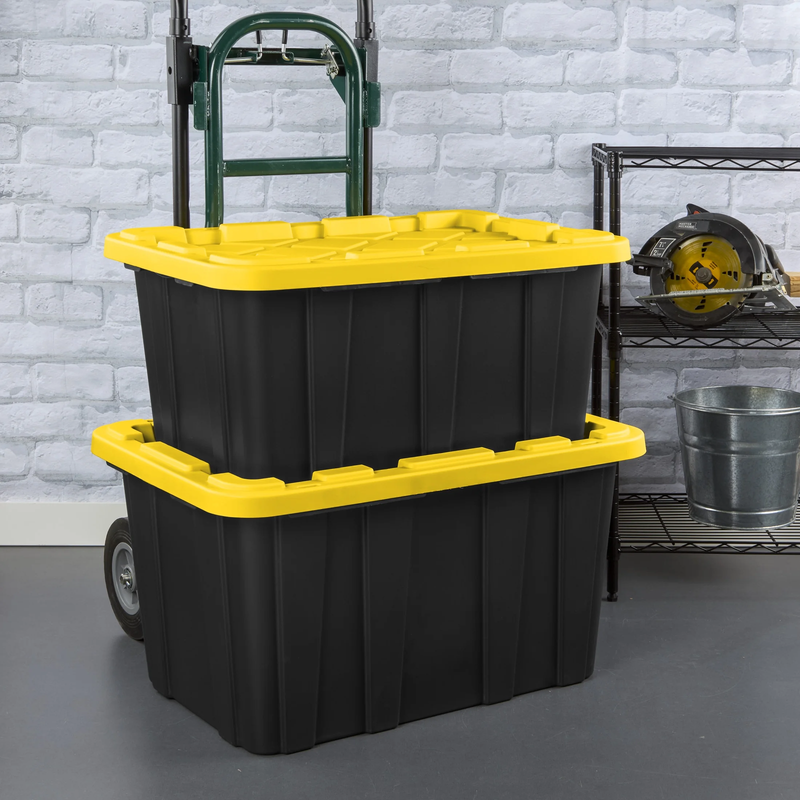 Large Storage Bin, 27 Gallon Durable Plastic Storage Tote with Snap On Lid, Blac5