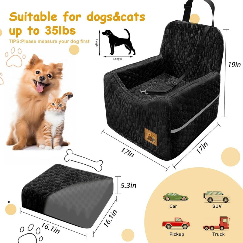 Dog Car Seat for Small/Medium Dogs up to 35lbs Memory Foam Washable Cover Black1