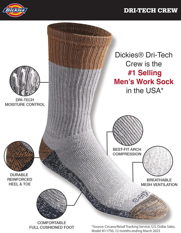 Men's Dri Tech Original Crew Socks Moisture Control M XXL 6 12 18 Pair3