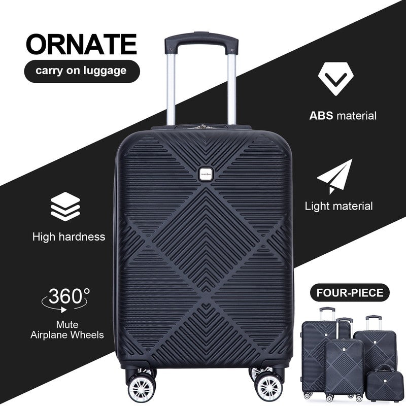 4 Piece Lightweight Hardside Luggage Set with Spinner Wheels   Black1