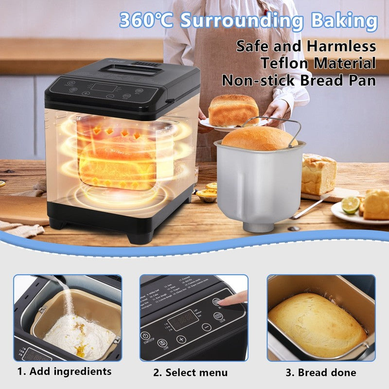 2LB 20-in-1 Bread Maker Machine Black LCD Automatic 2 Custom Menus 0704