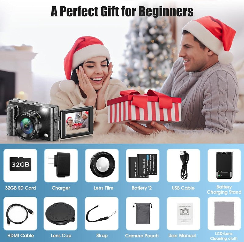 4K 48MP Digital Vlogging Camera Autofocus 16X Zoom +32GB SD Card9