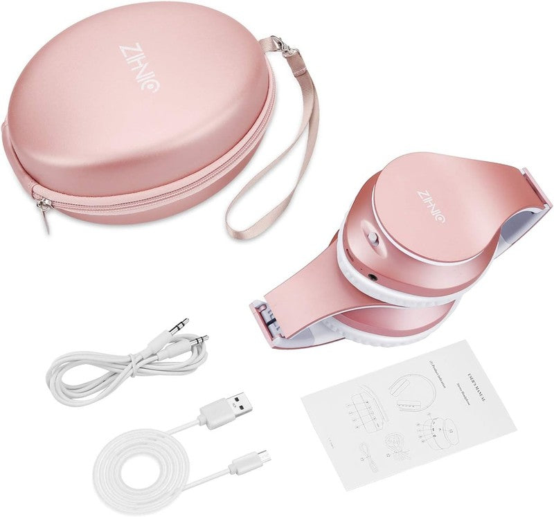 Rose Gold Bluetooth Over Ear Headphones, Foldable, Wired/Wireless, Soft Earmuffs6