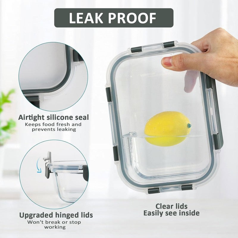 10 Pack Glass Meal Prep Containers Airtight Snap Lock Lids Microwave Oven2
