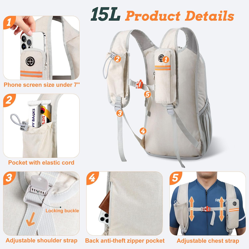 15L Small Hiking Backpack for Men Women Foldable Packable Back Pack Ultralight H1