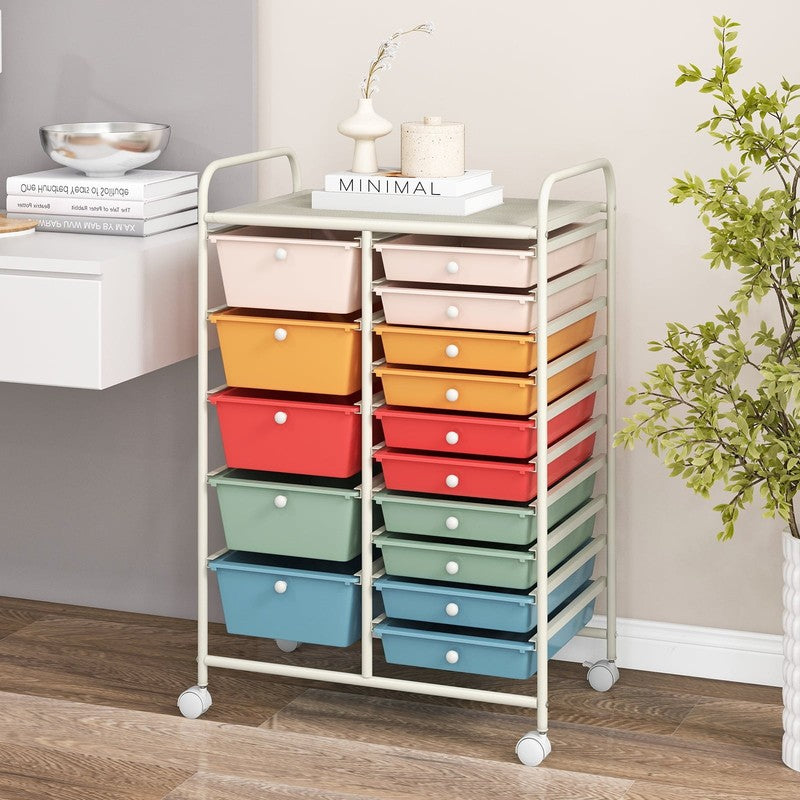 15 Drawer Rolling Storage Cart Tools Scrapbook Paper Office School Organizer Mul2