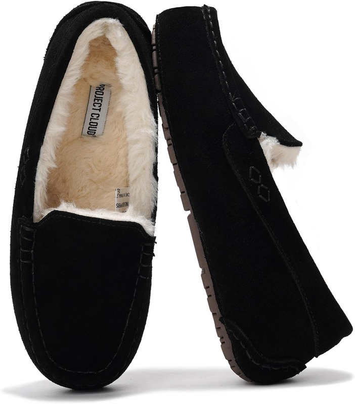 Women Genuine Leather Slippers Fur Lined Memory Foam Moccasin Cathi7