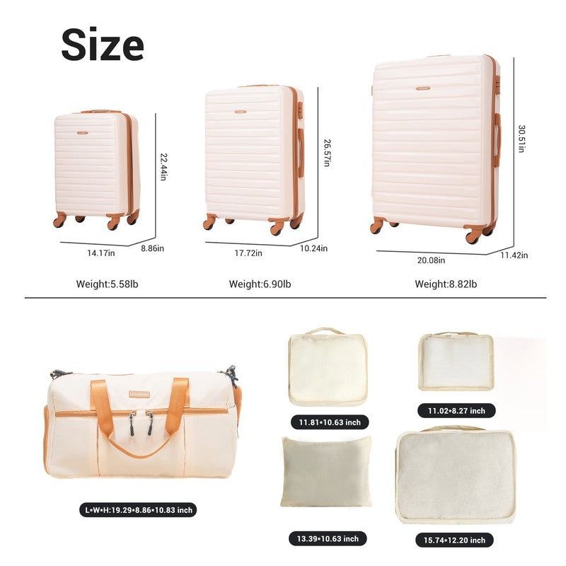 3Pc Hardside Luggage Set TSA Spinner Suitcase Duffle Packing Cubes Beige6