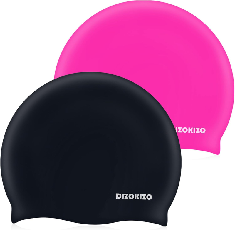 Unisex Silicone Swim Cap 2 Pack Waterproof Non Slip Swimming Cap0