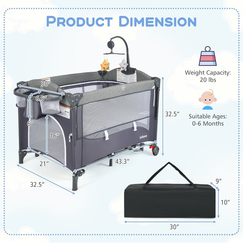 5 in 1 Portable Playard, Larger Size Baby Bassinet Bedside Sleeper, Diaper Chang4