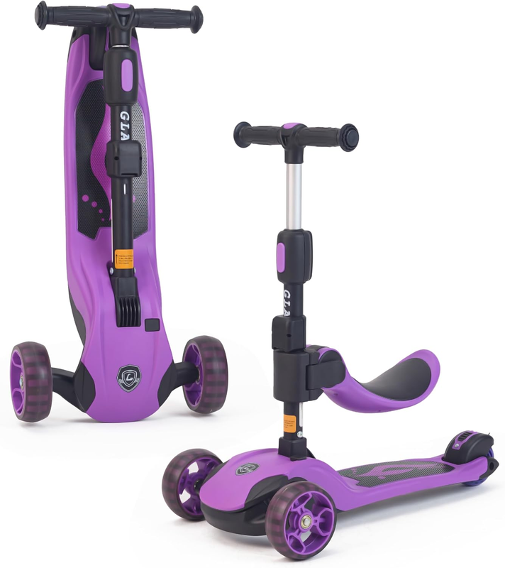 Kids 2 in 1 Folding 3 Wheel Kick Scooter Adjustable Height Safety Lock Ages 3 149