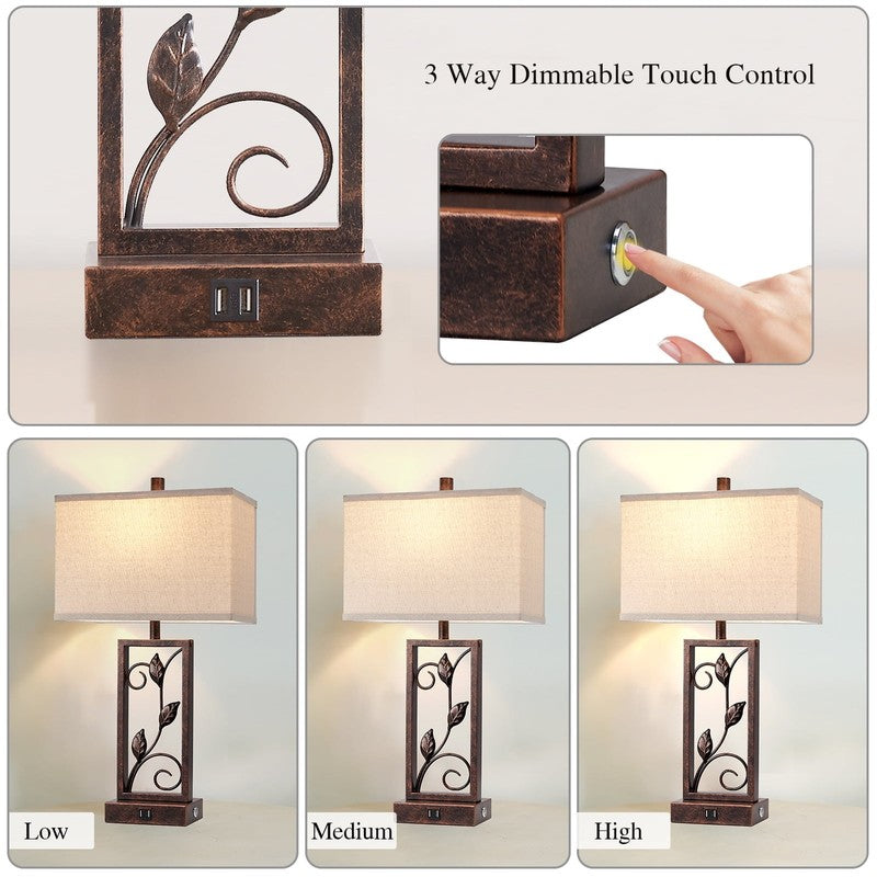 24" Farmhouse Touch Control Table Lamps Set of 2, Rustic Leaf Lamp for Bedroom L6