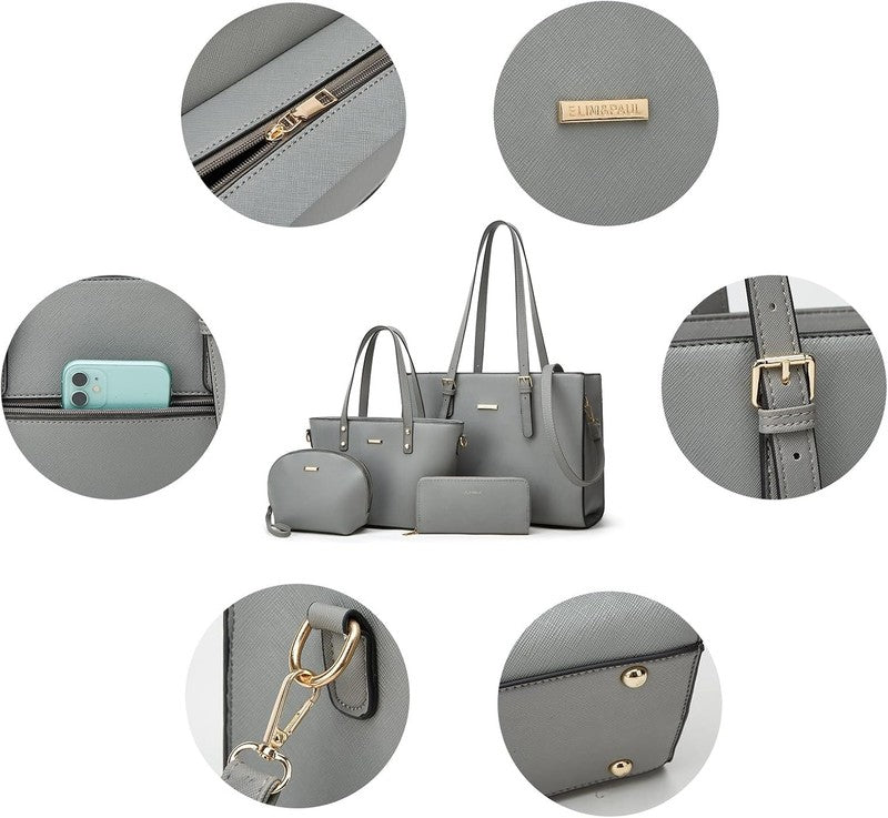 Women Fashion Synthetic Leather Handbag Set 4PCS Tote Shoulder Satchel Purse2