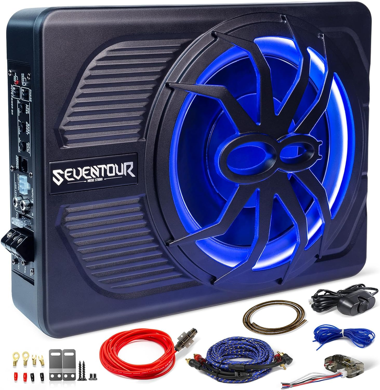 10" 800W Slim Under Seat Car Subwoofer with Built-in Amp & LED Light9