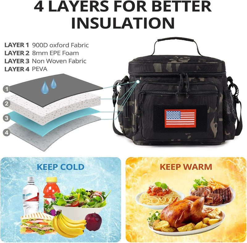 Tactical Lunch Box MOLLE Insulated Leakproof Cooler Bag Camo Black3